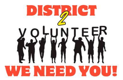 District 2 Volunteer Needed with silhouettes of different people